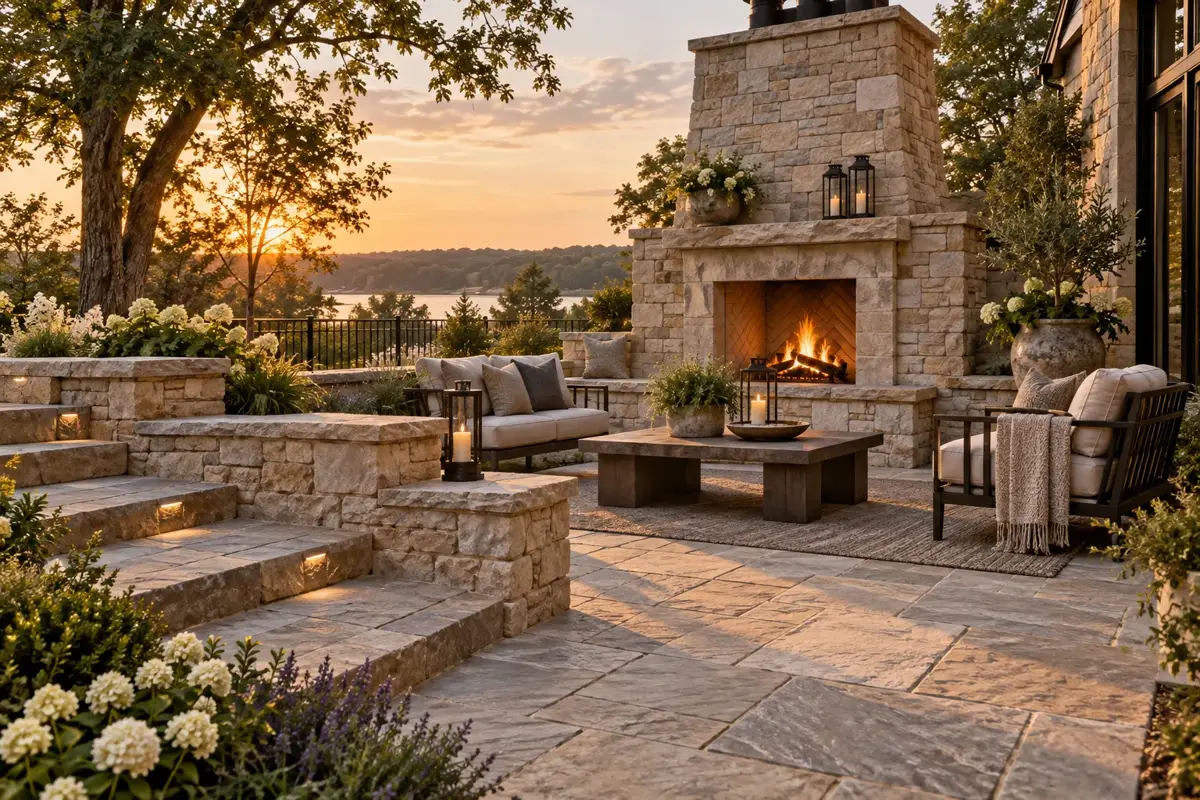 stone fireplace and custom masonry design